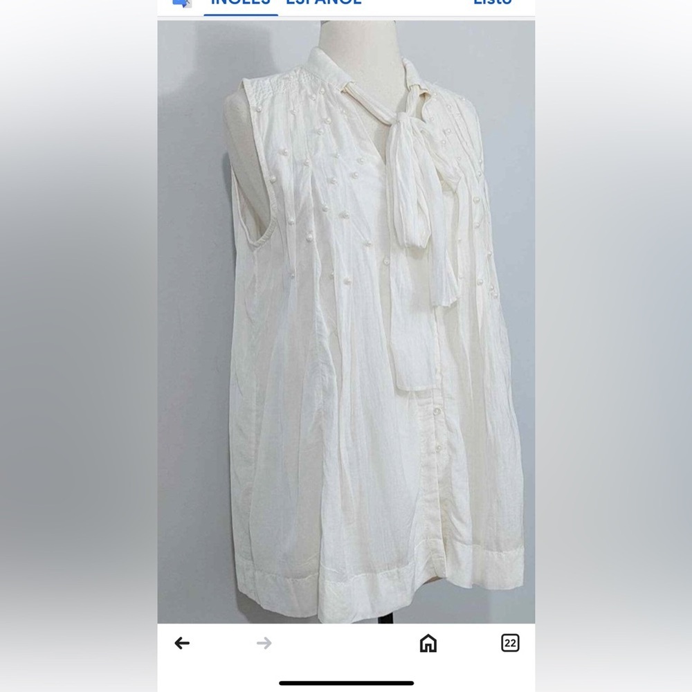 Anthropologie Ivory Sleeveless Top with Tie Detail